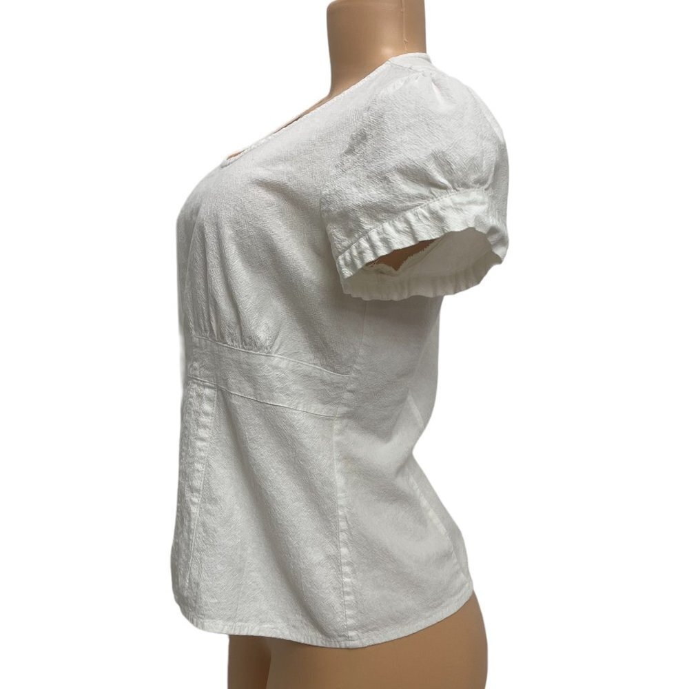 Cuco Mexico Class Women White Ivory Top Blouse Bubble Short Sleeve Cotton Sz M-L - Picture 2 of 6